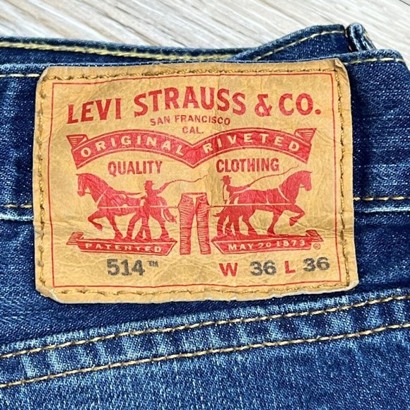 LEVI'S 514 Straight Leg Med Wash Blue Denim Jeans Men's Size W 36 L 36 - Picture 4 of 11